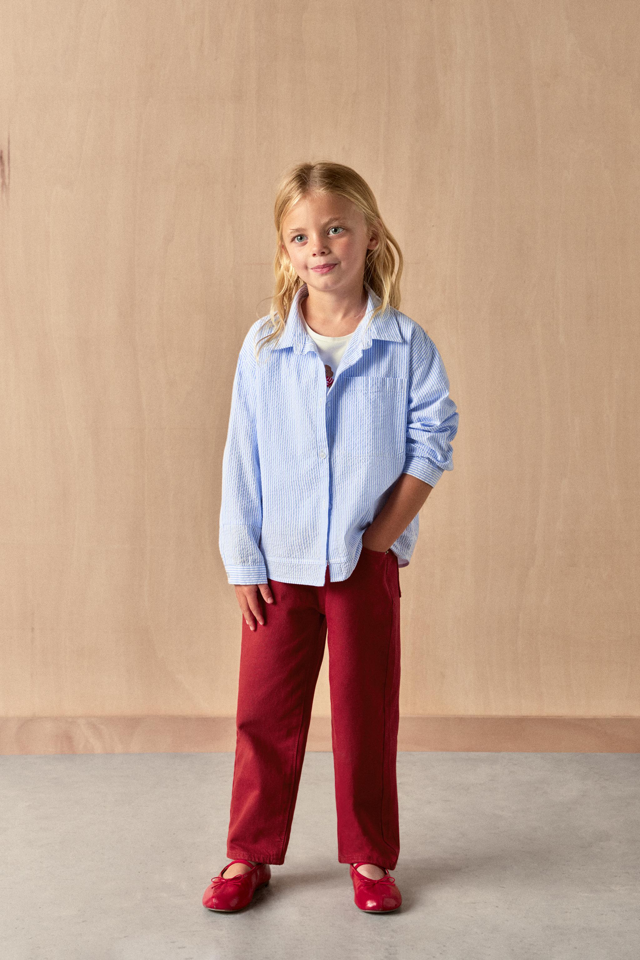 STRIPED SHIRT AND EMBROIDERED PUPPY T-SHIRT SET